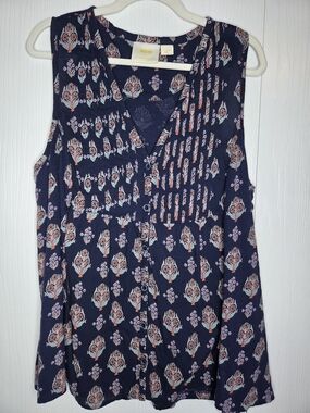Maeve Anthropologie Pleated Tank Top Flowy Sleeveless Feminine Blouse-XL